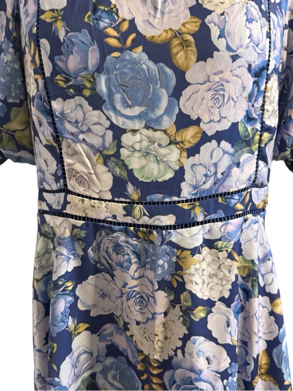 Rachel Parcell Puff Sleeve Blue Floral Lace-Trim Midi Dress - Picture 3 of 13